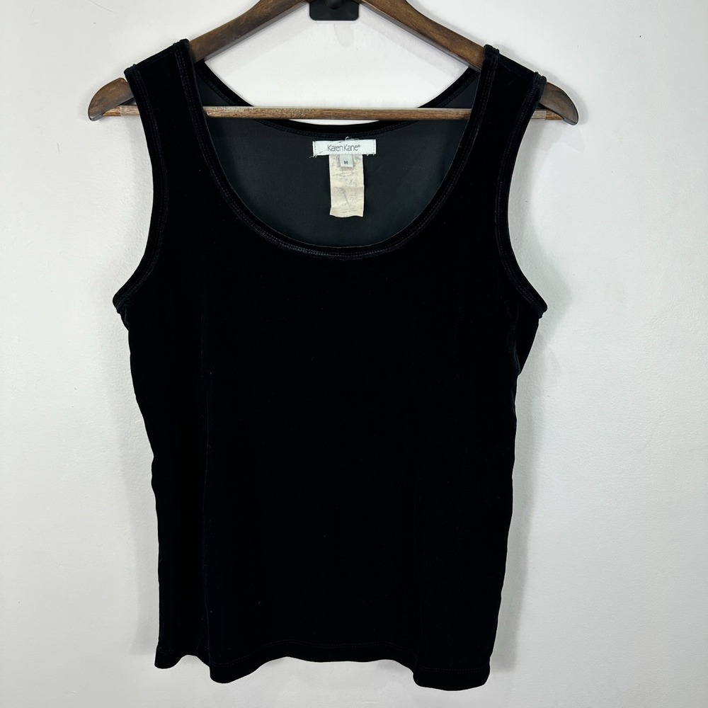 Vintage 90s Karen Kane Black Velvet Tank Top Womens Medium Layering Quiet Luxury